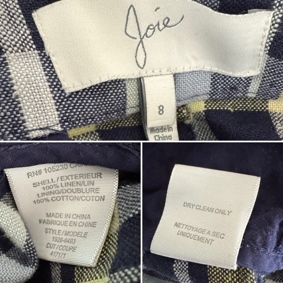 Joie linen‎ plaid blue yellow shorts 8 - Picture 10 of 11
